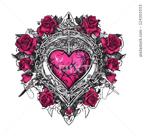 Chain hearts and barbed wire hearts vector decor elements 124303553