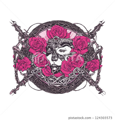 Chain hearts and barbed wire hearts vector decor elements 124303573