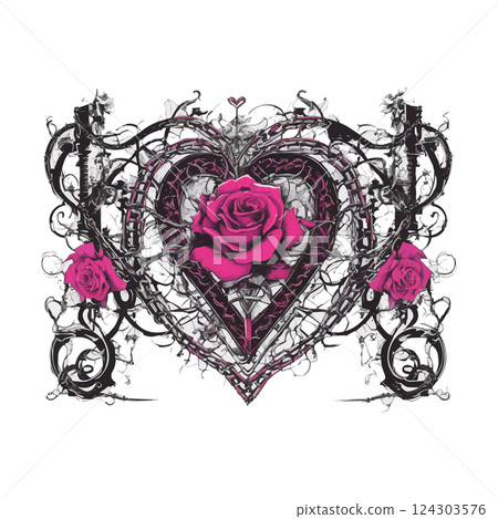 Chain hearts and barbed wire hearts vector decor elements 124303576