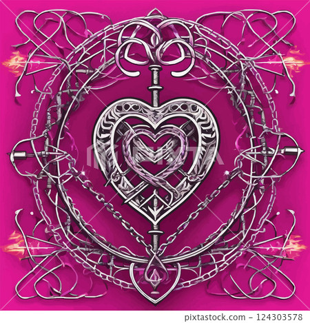 Chain hearts and barbed wire hearts vector decor elements 124303578