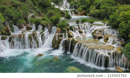 Krka Waterfalls with turquoise water 124303762