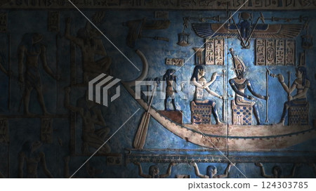 Hieroglyphic carvings and paintings on wall Hieroglyphic carvings and paintings on wall 124303785