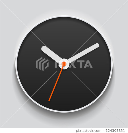 Creative black clock in realistic flat style, with arrow. Simple watch on white background. Time icon. Vector design element for you business project Creative black clock in realistic flat style, with arrow. Simple watch on white background. Time icon. Vector design element for you business project 124303831