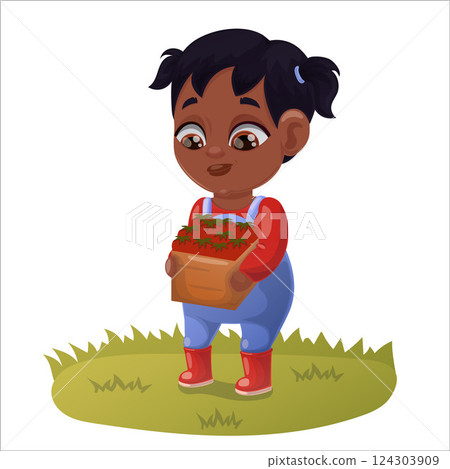 Illustration of a child doing gardening and animal husbandry 124303909