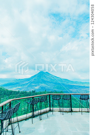 A cafe with a panoramic view of the Kintamani Plateau in Bali A cafe with a panoramic view of the Kintamani Plateau in Bali 124304058