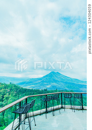 A cafe with a panoramic view of the Kintamani Plateau in Bali A cafe with a panoramic view of the Kintamani Plateau in Bali 124304059