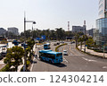 Sunport Takamatsu cityscape - A view of the Kotoden bus passing through the intersection and Takamatsu Castle Park 124304214