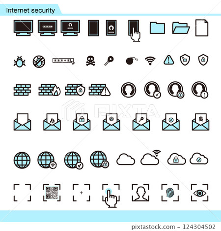 Internet security icon set blue Internet security icon set blue 124304502