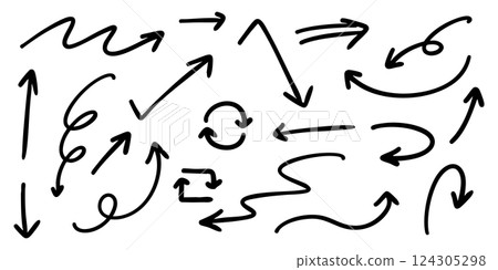 向量筆手繪箭頭設定黑白 向量筆手繪箭頭設定黑白 124305298