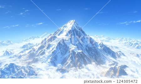 Aerial View of Majestic Mountain Peak and Scenic Clouds 124305472
