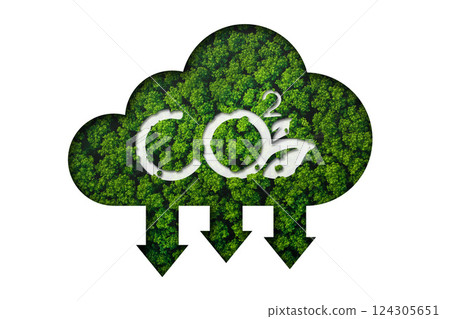 CO2 reducing icon,Aerial view with carbon dioxide reduction environment and nature 124305651