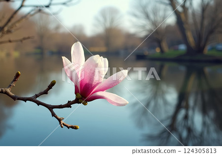 beautiful pink  flower in the pond 124305813
