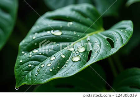 water drops on leaves 124306039
