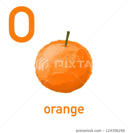 Watercolor English alphabet made of cute fruits and vegetables. Watercolor illustration of food. Vegetarian alphabet. Back to school. Orange 124306266
