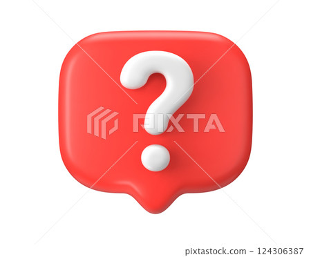 3d question mark. Red bubble ask. Speech sign for solving problems and getting an answer in support chat. 124306387