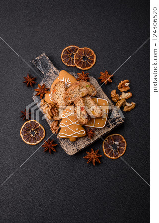 Christmas cantuccini cookies with nuts and candied fruits, gingerbread 124306520
