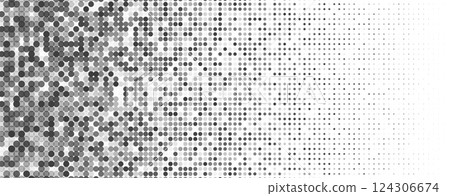 Halftone dot pattern gradient grayscale background circle comic fade. Halftone texture design. Halftone dot pattern gradient grayscale background circle comic fade. Halftone texture design. 124306674