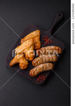 Grilled chicken wings with salt and spices 124306880