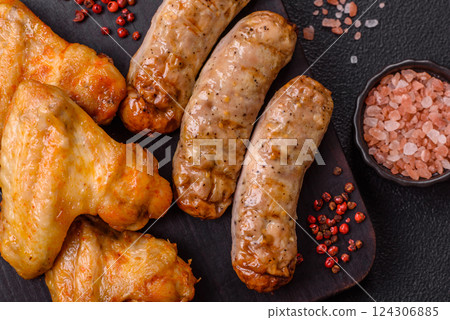 Grilled chicken wings with salt and spices 124306885