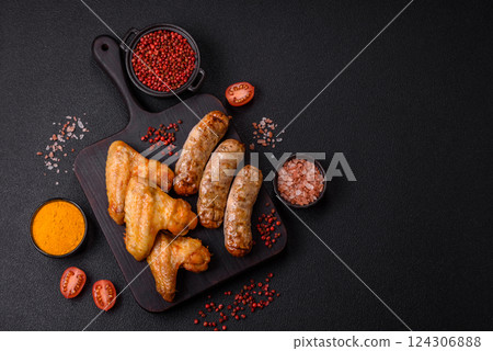 Grilled chicken wings with salt and spices 124306888