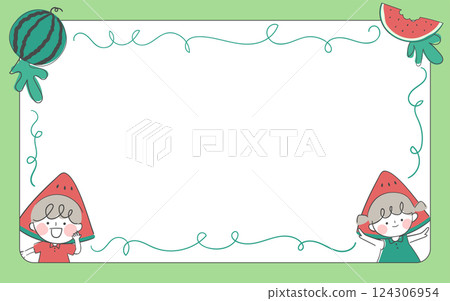 Illustration of Children in Watermelon Hats with a Summer Frame Design Illustration of Children in Watermelon Hats with a Summer Frame Design 124306954