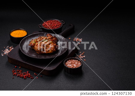 Grilled chicken fillet with garlic sauce, hot pepper Grilled chicken fillet with garlic sauce, hot pepper 124307130