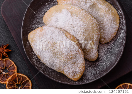 Sweet dumplings with fruits and berries Sweet dumplings with fruits and berries 124307161