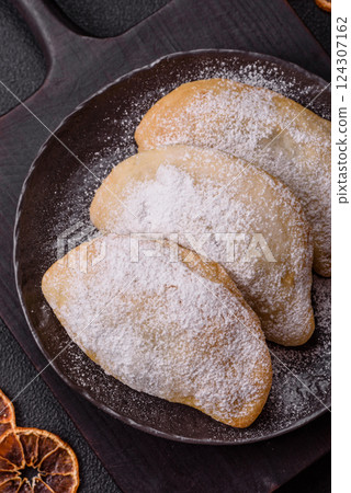 Sweet dumplings with fruits and berries 124307162