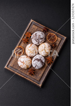 Sweet freshly baked round cookies of several types Sweet freshly baked round cookies of several types 124307474
