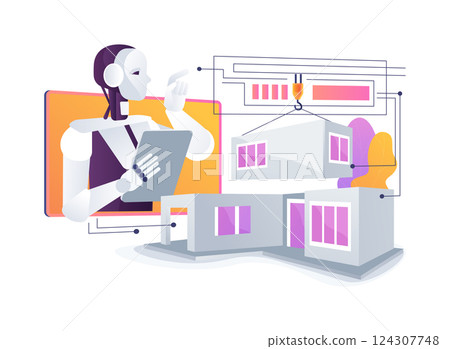 AI-Designed Prefabricated Structures abstract concept vector illustration. 124307748