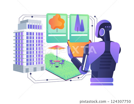 AI-Streamlined Landscape Design abstract concept vector illustration. AI-Streamlined Landscape Design abstract concept vector illustration. 124307750