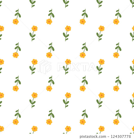 Seamless floral pattern. Colorful background in trendy minimalist style with herbal elements and gentle flowers. Seamless floral pattern. Colorful background in trendy minimalist style with herbal elements and gentle flowers. 124307778