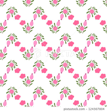 Seamless floral pattern. Colorful background in trendy minimalist style with herbal elements and gentle flowers. 124307804