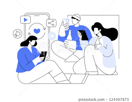 Social media addiction isolated cartoon vector illustrations. 124307873