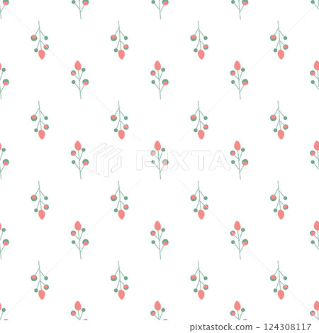 Seamless floral pattern. Colorful background in trendy minimalist style with herbal elements and gentle flowers. 124308117