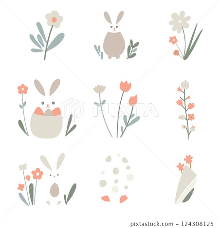 Easter elements set. Minimalist style vector. Easter elements set. Minimalist style vector. 124308125