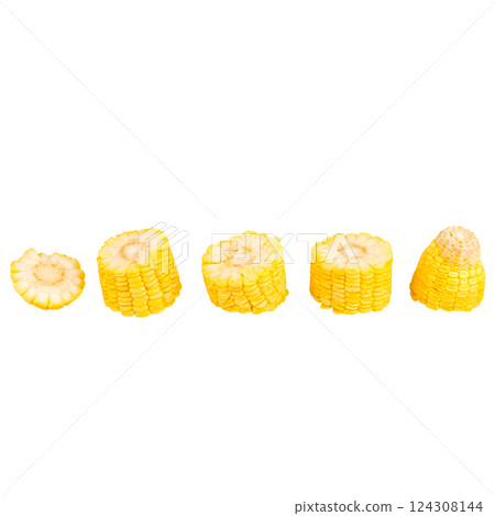 sweetcorn slice isolated on white background 124308144