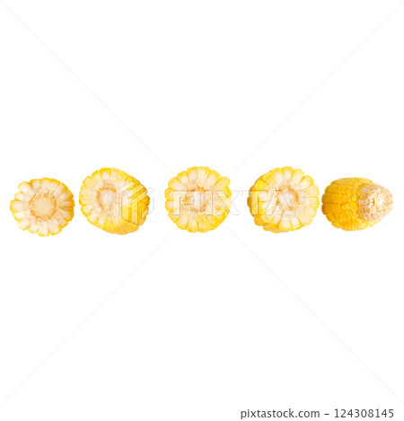 sweetcorn slice isolated on white background 124308145