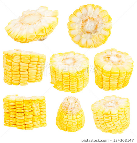sweetcorn slice isolated on white background 124308147