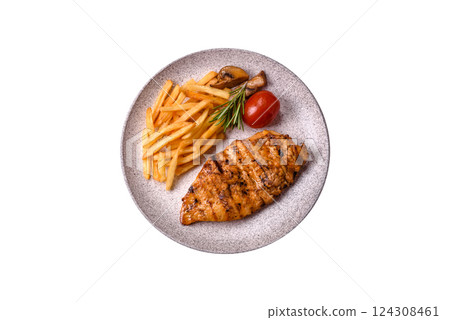 Delicious fresh grilled chicken fillet with spices and herbs 124308461