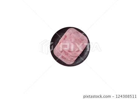Boiled ham with salt and spices cut into slices Boiled ham with salt and spices cut into slices 124308511