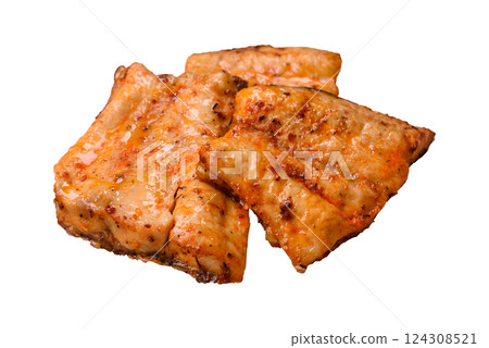Grilled fish fillet with salt, spices and herbs Grilled fish fillet with salt, spices and herbs 124308521