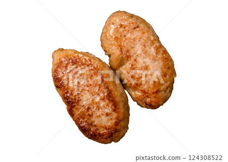 Delicious fresh fried minced fish cutlets with spices and herbs 124308522
