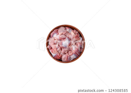 Raw chicken or turkey stomach with salt, spices and herbs Raw chicken or turkey stomach with salt, spices and herbs 124308585