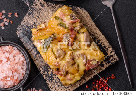 Shepherd's pie with potatoes, meat, vegetables, salt, spices and herbs 124308602