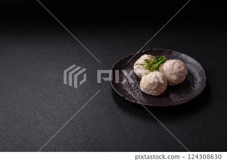 Delicious healthy steamed chicken cutlets or minced meatballs Delicious healthy steamed chicken cutlets or minced meatballs 124308630