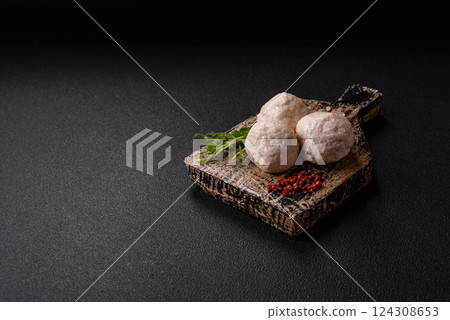 Delicious healthy steamed chicken cutlets or minced meatballs Delicious healthy steamed chicken cutlets or minced meatballs 124308653