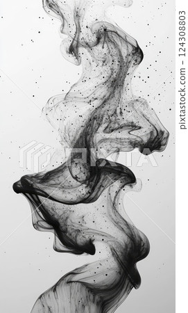 Swirling black ink creates stunning abstract patterns on a white background showcasing fluidity and motion 124308803