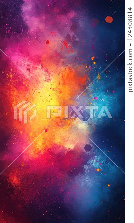 Colorful abstract galaxy design depicting vibrant hues and cosmic elements in a vast space Colorful abstract galaxy design depicting vibrant hues and cosmic elements in a vast space 124308814