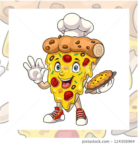 Cartoon pizza giving ok sign Cartoon pizza giving ok sign 124308964